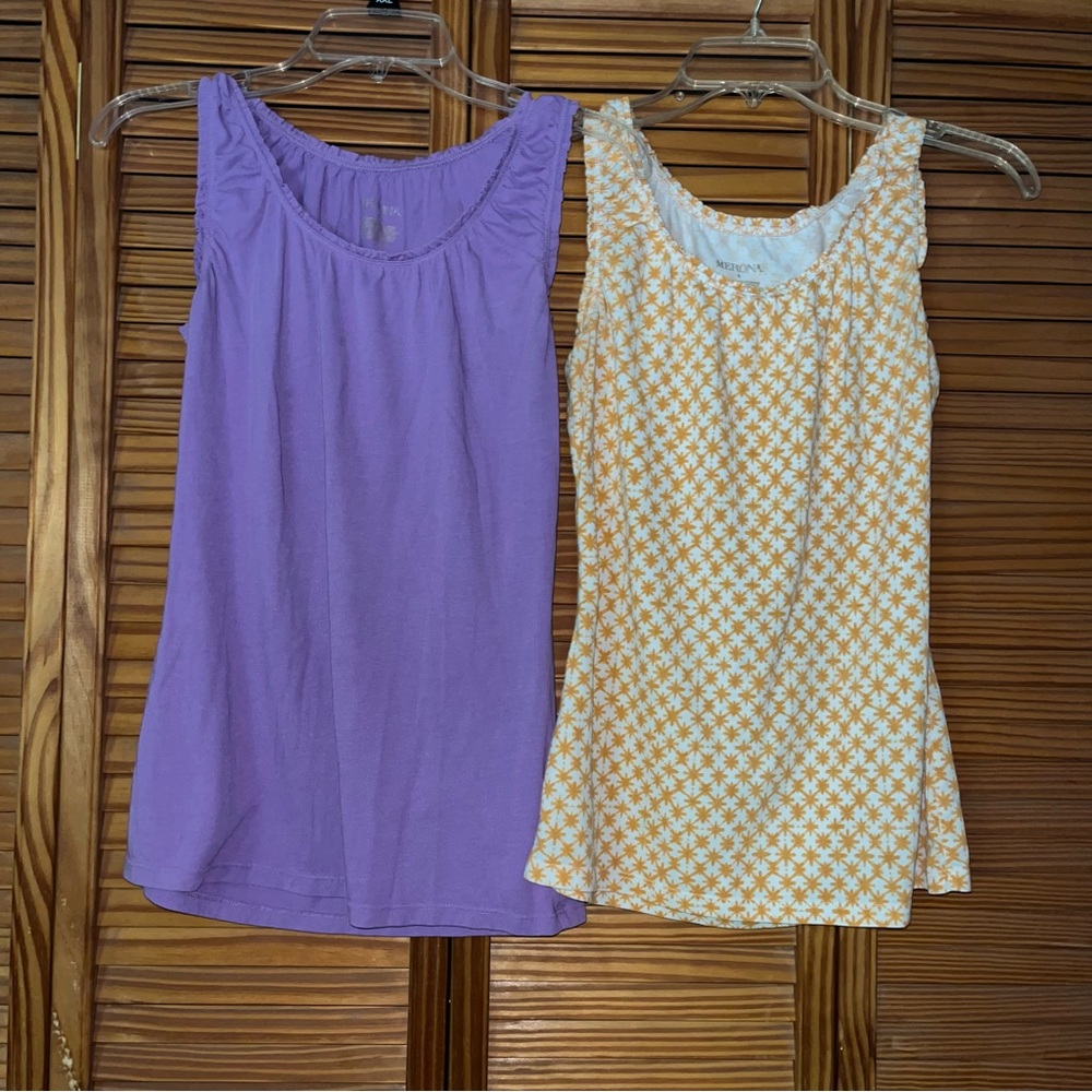 Merona Tank Tops Gathered Edge Trim Lot of 2 Size Small Orange and Purple‎